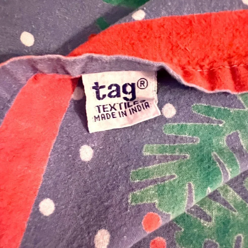 TAG Vintage 80s Christmas Holiday Farmhouse Retro Boho Blue Tree Napkin Pair Set
